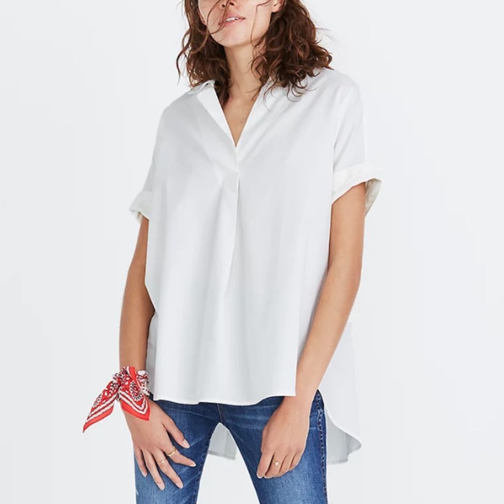 Courier Button-Back Shirt in Pure White